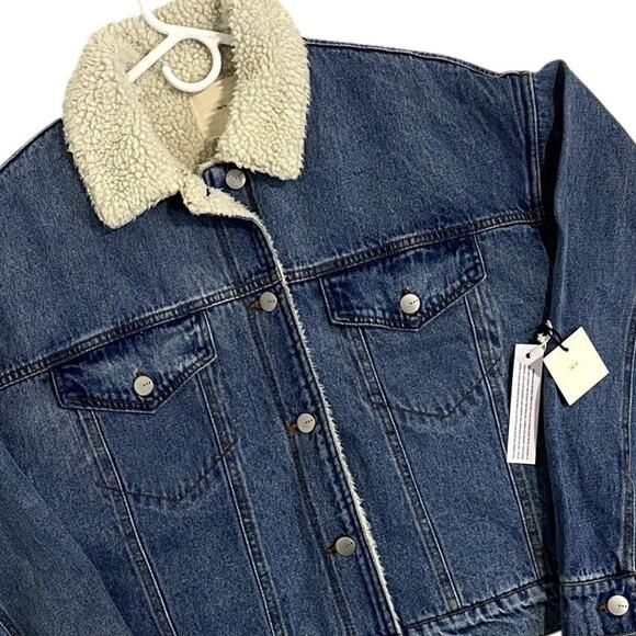 tgla Jean Denim Jacket Womens Large Blue Sherpa Lined Trucker Collar Casual - Picture 2 of 14